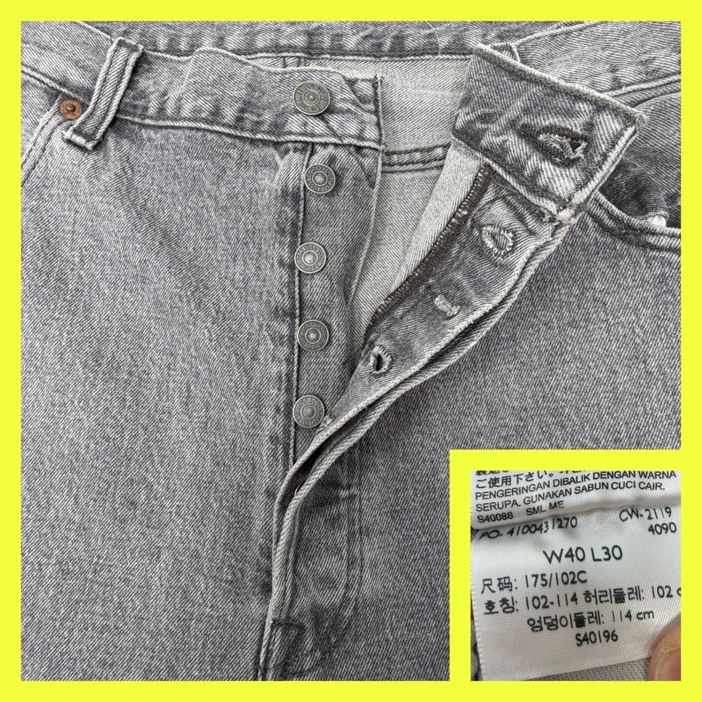 Levi's 501 Original Fit Jeans Men's 40x30‎ Gray Denim Button Fly Straight Leg